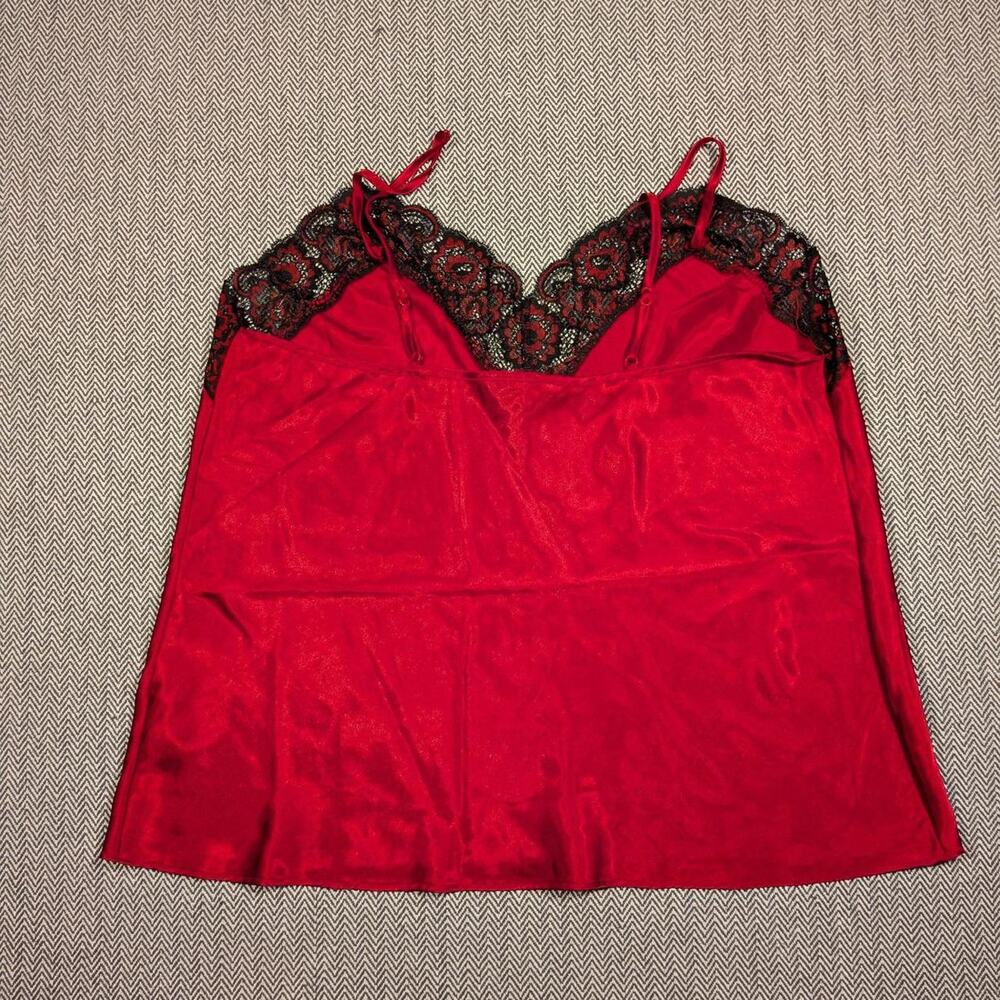 Secret Treasures Sexy Red Silk-like Cami with Black Lace Y2K Glam Boudoir Goth